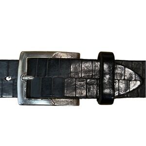 VTG W Kleinberg Thumb Print Buckle Leather Belt Black Made in USA Size 36